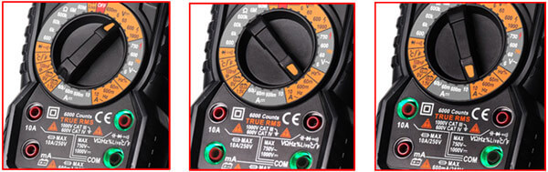Световая индикация входных гнёзд мультиметра в зависимости от выбранного режима. Световая индикация входных гнёзд мультиметра в зависимости от выбранного режима.